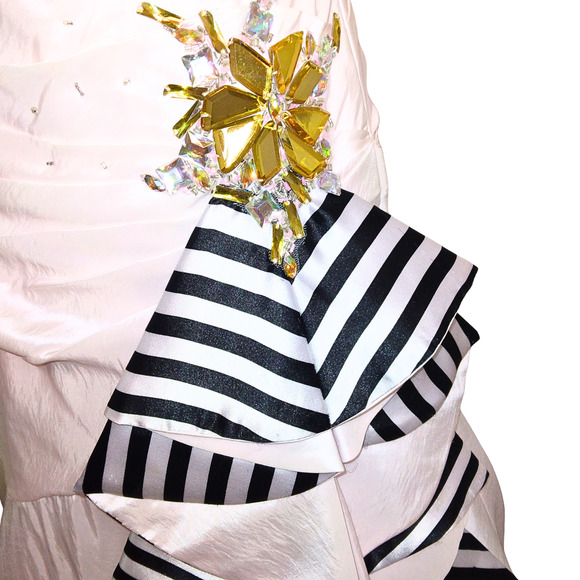 CAMILLE LA VIE STRAPLESS CRYSTAL PINK & BLACK STRIPED PARTY/WEDDING GOWN DRESS - Picture 5 of 7